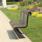 Garden Outdoor Park Bench, Leisure Chair with Backrest for 3 People, Modern Metal Round Tube Bench, Gold Color Seat