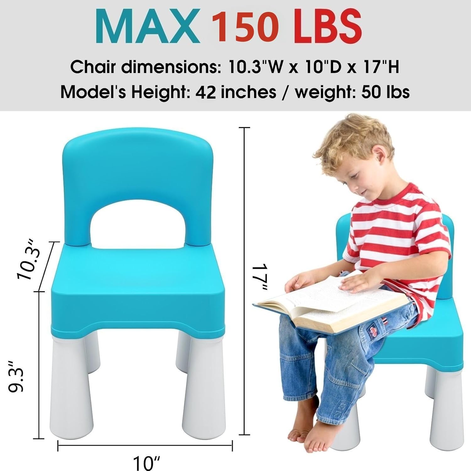 burgkidz Toddler Chair for Kids Ages 2-4, Plastic Kids Chair with 9.3" Seat Height, Lightweight & Durable, Easy-Clean for Indoor/Outdoor Use, Favorite Calming Blue for Boys Girls