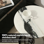 Lovedeco Elvon Calacatta Marble Side Table, 16” Round Marble Top with Metal Base End Table Polished for Sofa, Living Room, Bedroom