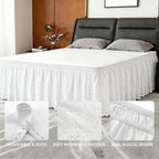 ANARACHON Full Bed Skirt, Wrap-Around Elastic Ruffled Eyelet Bed Skirt Full Size Dust Ruffle with Gathered Styling and Embroidered Details, 18" Drop Length (White)