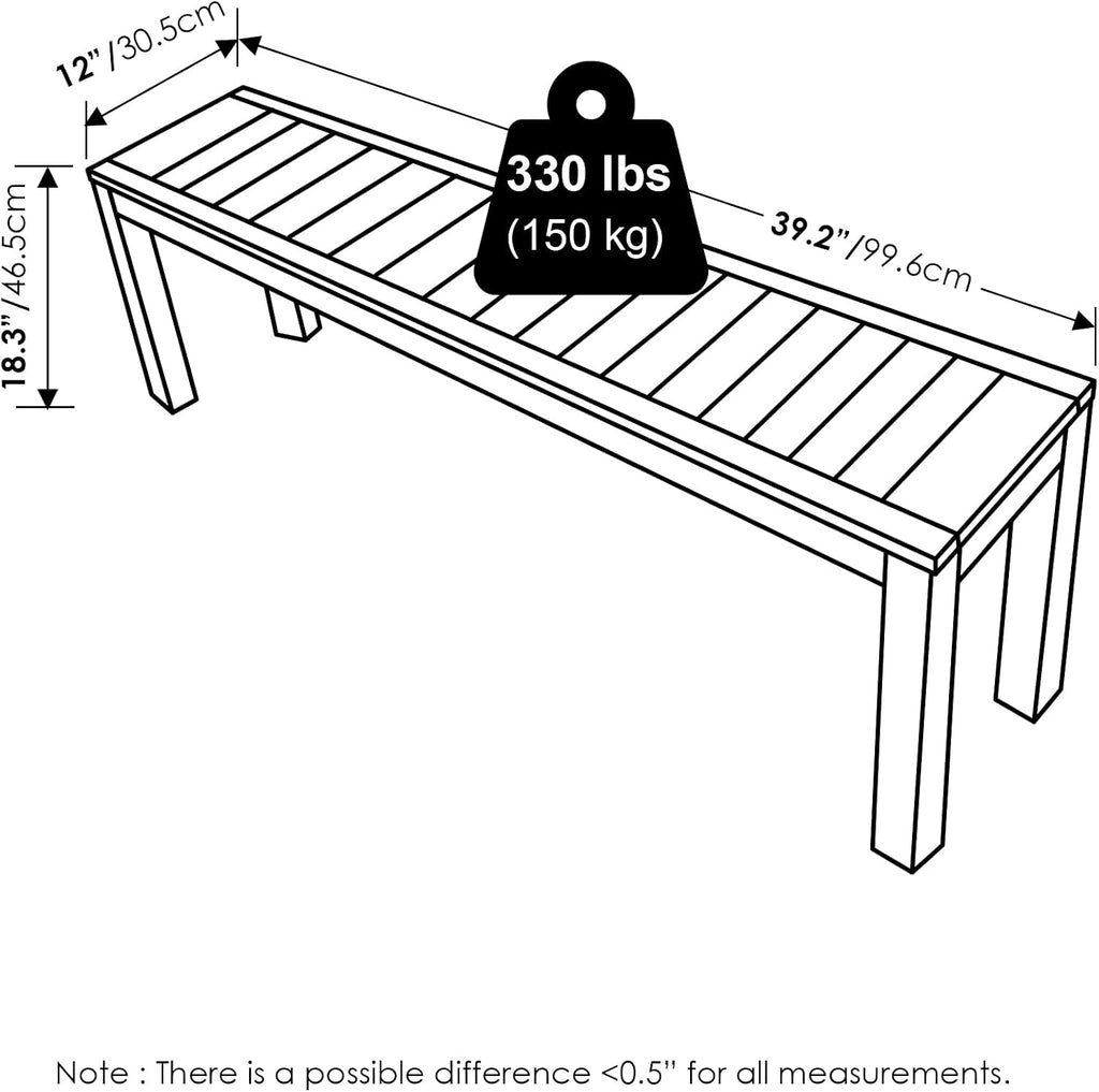 Furinno TIOMAN Outdoor Bench, Backless Garden Bench, for Patio, Deck, Garden, 12 x 39 x 19, Light Wood