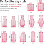 12 Pack Bud Vase in Bulk - BEAHOT Pink Flower Vases for Wedding Decorations, Glass Vase for Table Decorations, Small Vase for Home, Mother's Day, Centerpieces, Party, Office (Pink)