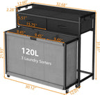 STIKELY Laundry Hamper Laundry Basket with 3 Section Pull-Out Rolling Bags, Laundry Sorter for Organization and Storage with 2 Pull-Out Drawers for Laundry Room, Bathroom, Bedroom Use (Black)