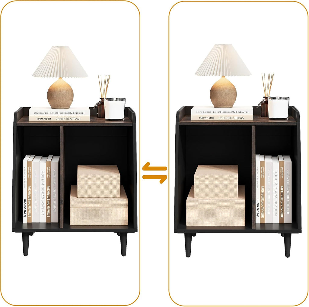 Rresyet End Table, Side Table with Adjustable Divided Shelves, Wooden Storage Cabinet,Side Table with Storage for Living Room and Bedroom (Black, 1 Pieces)