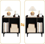Rresyet End Table, Side Table with Adjustable Divided Shelves, Wooden Storage Cabinet,Side Table with Storage for Living Room and Bedroom (Black, 1 Pieces)