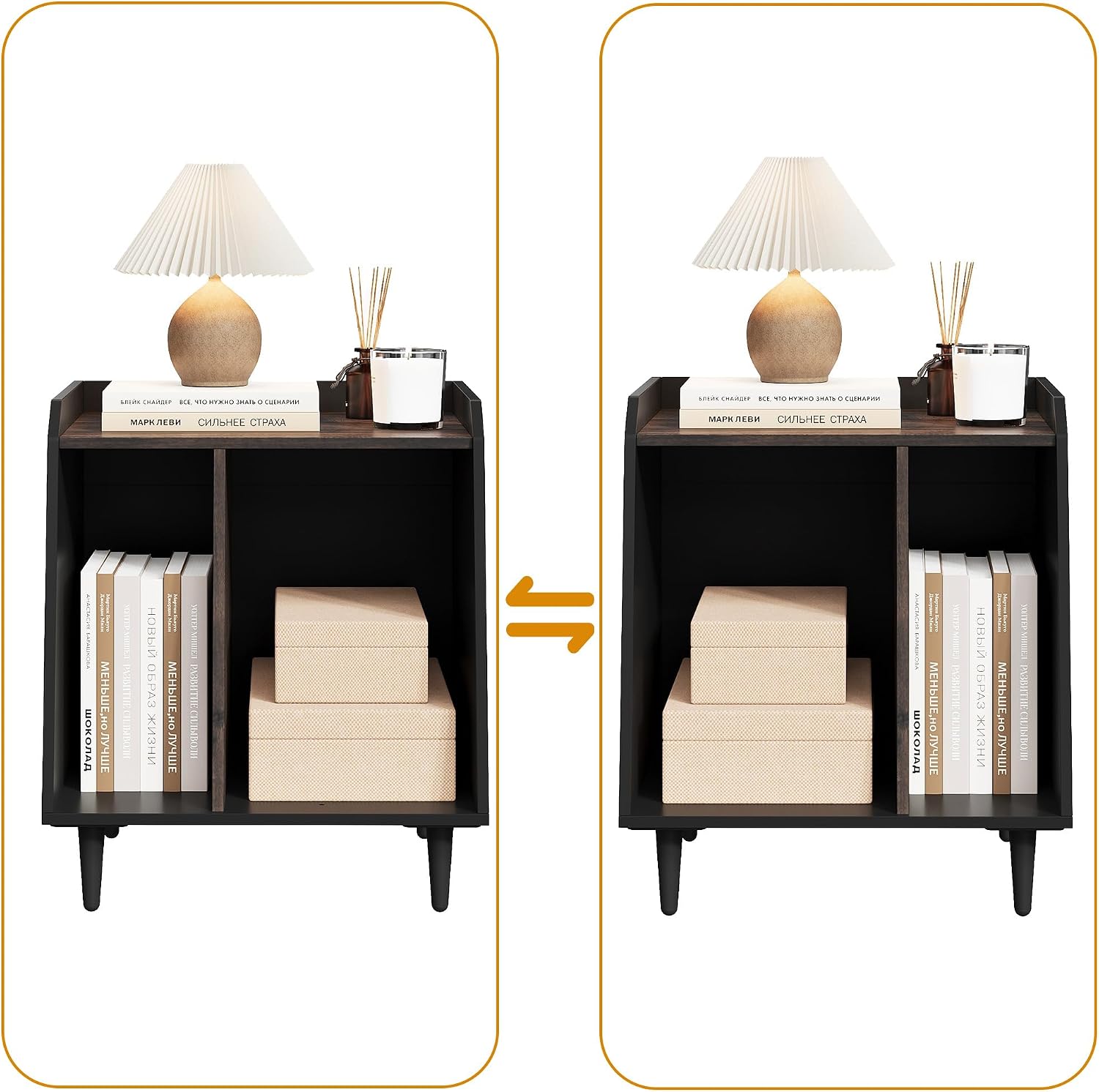 Rresyet End Table, Side Table with Adjustable Divided Shelves, Wooden Storage Cabinet,Side Table with Storage for Living Room and Bedroom (Black, 1 Pieces)
