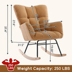 Modern Nursery Rocking Chair, Upholstered Glider Chair with High Backrest, Rocker Accent Armchair with Solid Wood Legs for Nursery Bedroom Living Room (Khaki Teddy)