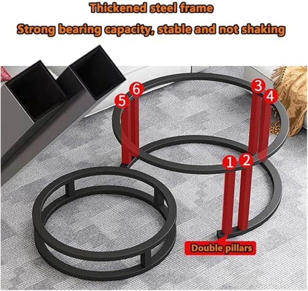 Round Marble Coffee Table Set of 2 - Nesting Tables for Living Room & Home Office - Stylish Side Tables with Modern Design(B,80CM)