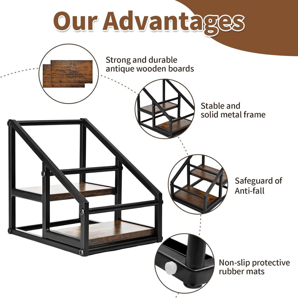 YQBRAO Coffee Syrup Rack Organizer,Liquor Bottle Display Shelf,2-Tier 4 Bottle Stand for Coffee Bar, Kitchen Station, Liquor, Wine, Dressing,Rustic Brown
