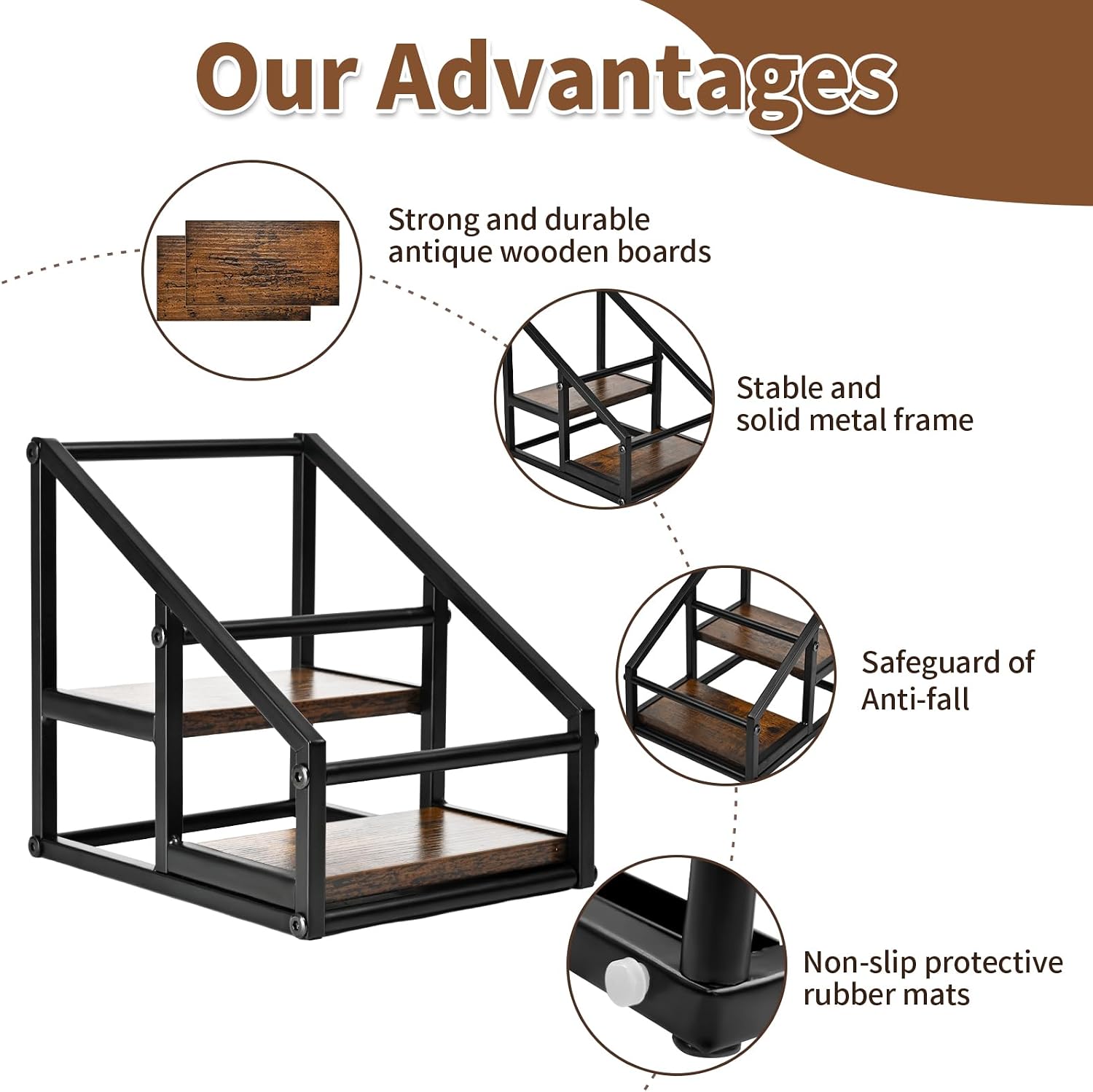 YQBRAO Coffee Syrup Rack Organizer,Liquor Bottle Display Shelf,2-Tier 4 Bottle Stand for Coffee Bar, Kitchen Station, Liquor, Wine, Dressing,Rustic Brown