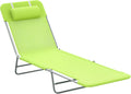 Green 6-Position Folding Chaise Lounge Chair — 265lb Capacity, Powder-Coated Steel FFor rame, Ventilated Mesh Surface, Head Pillow Included