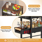 SUNALLY Slim Storage Cart with Pull-Out Baskets, 5-Tier Rolling Kitchen Cart with Wooden Top & Lockable Wheels, Narrow Space Utility Cart Organizer for Kitchen, Bathroom, Laundry Room, Black