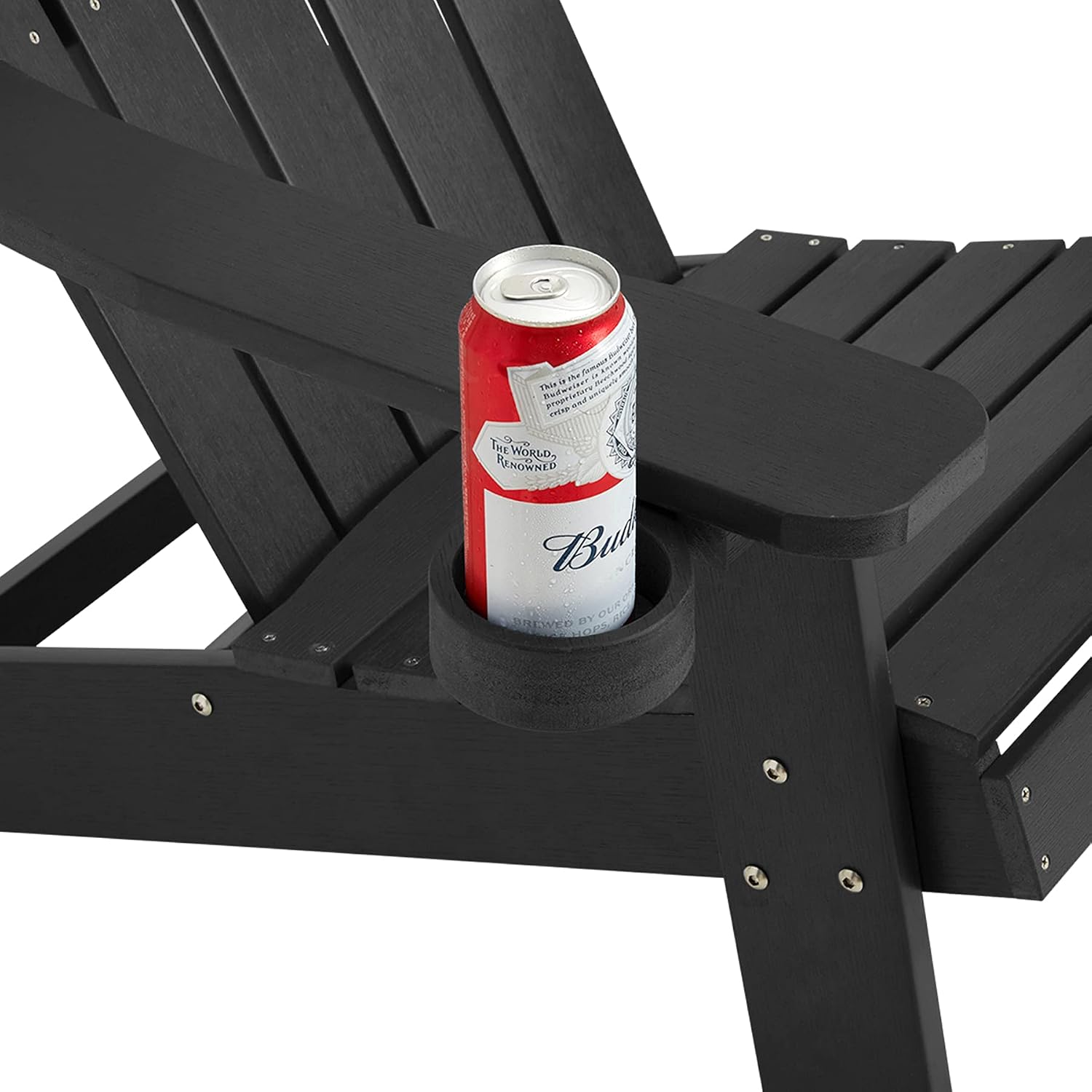 Melucivi Adirondack Chair Weather Resistant with Cup Holder, Fire Pit Chair Patio Outdoor Garden Resin Adirondack Chair for Adult, Black