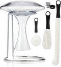 Wine Decanter Drying Stand with Cleaning Brush and Decanter Cleaning Beads,Wine Decanter Drying Rack with Rubber Coated Top to Prevent Scratches.Decanter Cleaner for Standard Large Wine Decanters