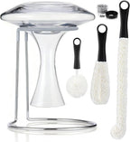 Wine Decanter Drying Stand with Cleaning Brush and Decanter Cleaning Beads,Wine Decanter Drying Rack with Rubber Coated Top to Prevent Scratches.Decanter Cleaner for Standard Large Wine Decanters
