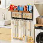 Broom and Mop Organizer Wall Mount, 2 pcs | Wall Hanging, Cleaning Supplies Organizer, Storage Shelf and Hooks, For Laundry Room Garage Kitchen