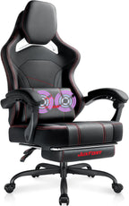 Big and Tall Gaming Chair with Massage and Pocket Spring Cushion,Gamer Chairs for Adults 400lb Weight Capacity, Video Game Chair with Headrest and Lumbar Support (Black)