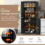 Giantex 4 Door Kitchen Pantry, 72.5” Tall Buffet Cabinet, Freestanding Modern Storage Cabinet Organizer w/ 6-Tier Shelves, 2 Adjustable Shelves, Floor Cupboard for Dining Room, Living Room (Black)