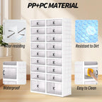 FAHKNS Foldable Shoe Rack, Transparent Shoe Boxes with Magnetic Double Doors, Shoe Organizer Storage for Entryway/Bedroom/Cloakroom, Large Shoe Cabinet with Hidden Bottom Roller 9 Tiers 4 Row (White)