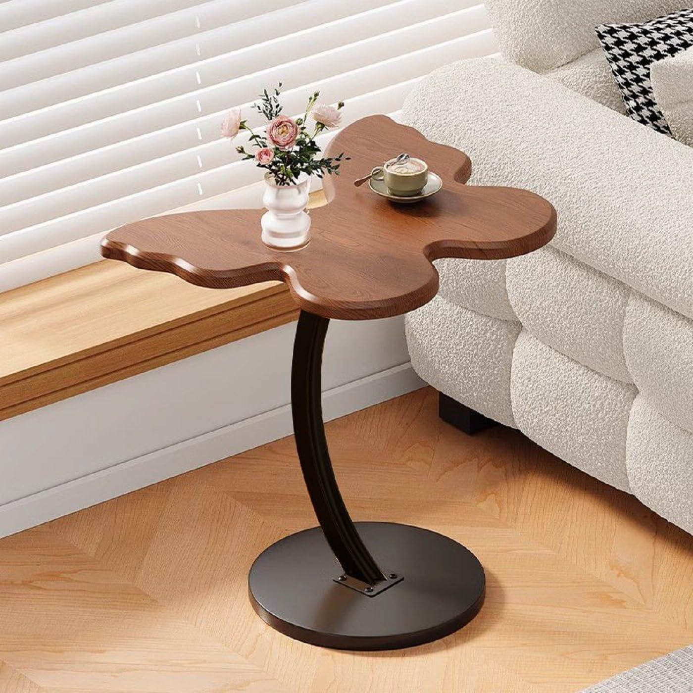 Gdrasuya10 Butterfly Shaped Small Sofa Side End Table, Beautiful Couch Table Cute Tray Table Bedside Table Simple Style Wooden Tabletop Home Decor for Reading Book Coffee Vase 17x13inch