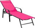 NEWBULIG Outdoor Lounge Chair for Pool,with 5-Position Recliner, 350 lbs Heavy Duty Patio Pool Chair, Outdoor Sun Chairs with Metal Frame for Backyard, Deck, Pink