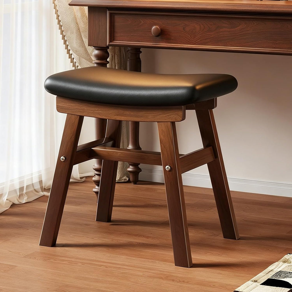 Saddle Seat Counter Stool, Stackable Kitchen Stools, Modern Dining Chair, Work Vanity Chair, Solid Wood, for Small Spaces Home Bedroom Study(Black)