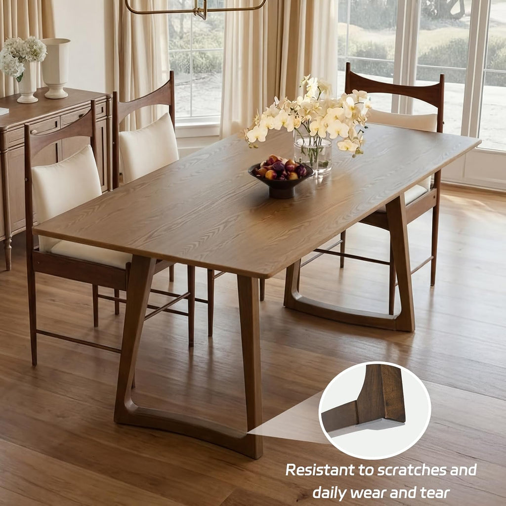 HNY 63'' Rectangular Wooden Dining Table, Farmhouse Kitchen Table for 4 to 6, Mid Century Modern Dinner Table for Breakfast/Dining Room/Restaurant/Living Room, Walnut
