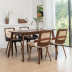 Cane Dining Chairs - Mid Century Modern Dining Chairs with Walnut Bentwood Frame, Ergonomic Rattan Back, Curved Arms, Versatile for Living Room/Reception/Kitchen/Desk (Walnut Beige, Set of 1)