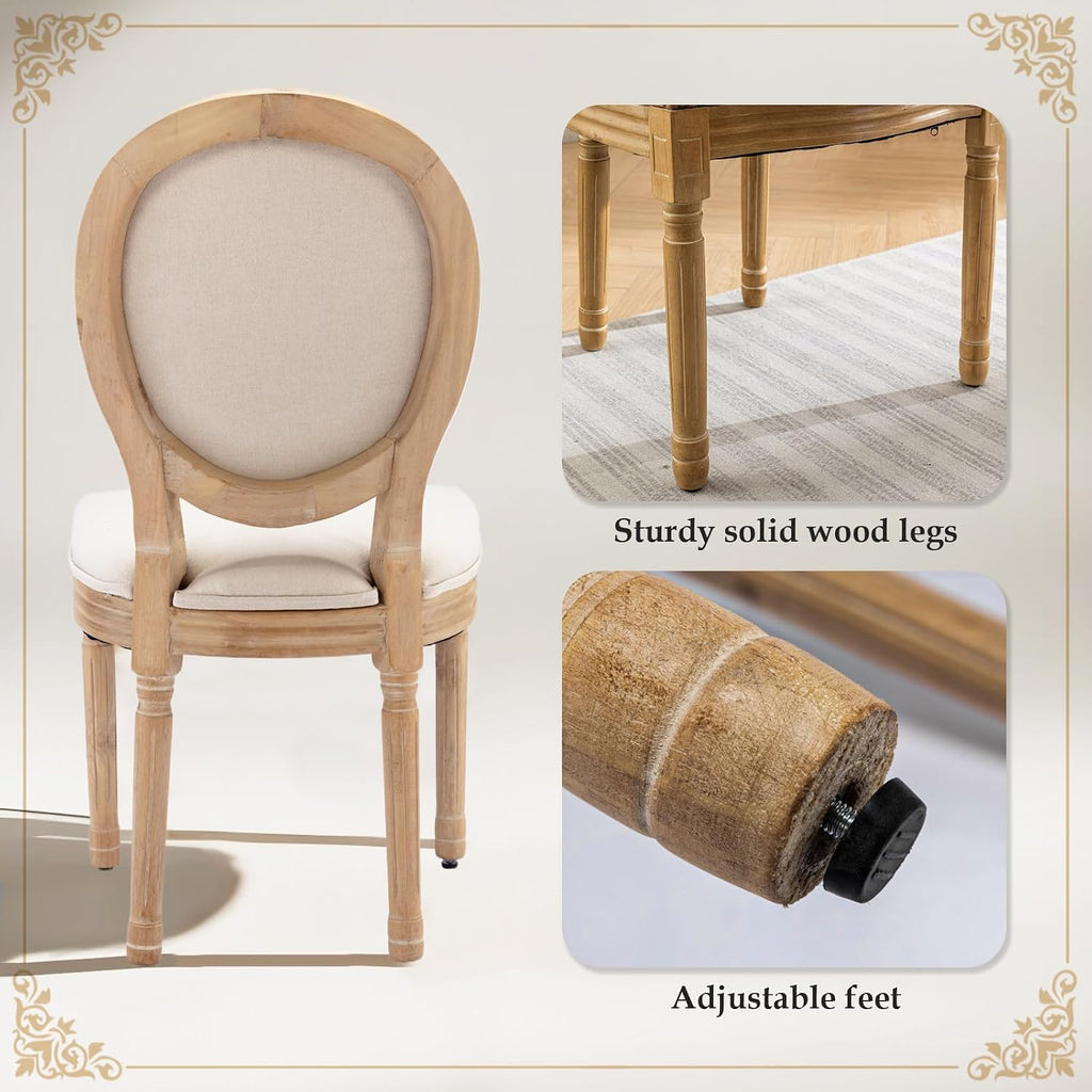 SoarFlash French Dining Chairs Set of 6, Vantage Linen Dining Chair with Round Back, Farmhouse Country Dining Chair for Living Room,Kitchen,Bedroom,Beige