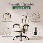 Computer Gaming Chair - High Back Ergonomic Desk Chair with Footrest and Lumbar Support, Height Adjustable Task Chair with Linkage Armrests and Headrest, 360° Swivel Wheels, Khaki