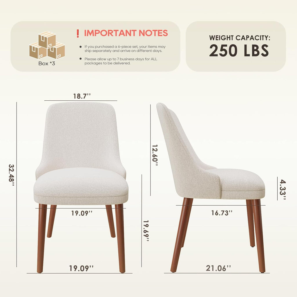 MALOL Upholstered Dining Chairs Set of 6, High-Back Dining Room Chair with Wood Legs, Padded Kitchen Chairs for Dining Room/Restaurant/Cafe, Beige