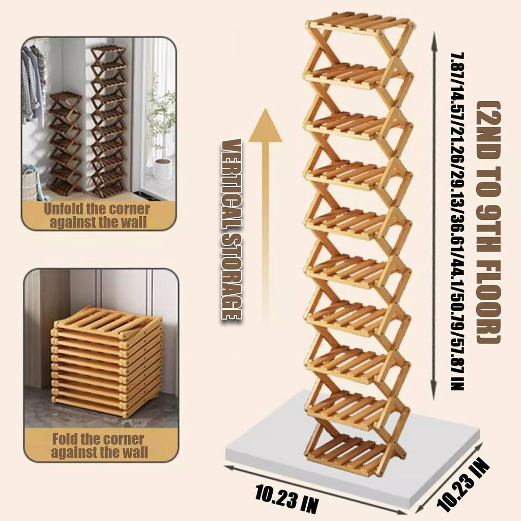 6 Tier Foldable Bamboo Shoe Rack, No Assembly Vertical Space Saving Shoe Organizer for Entryway Closet Corner Tight Small Spaces, 2026 Upgraded Natural Wood