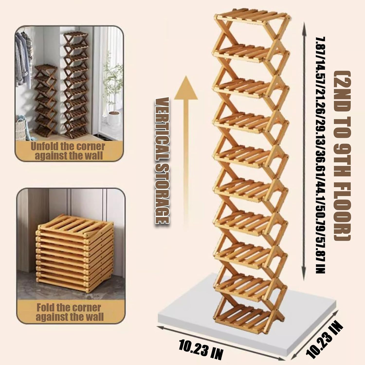 6 Tier Foldable Bamboo Shoe Rack, No Assembly Vertical Space Saving Shoe Organizer for Entryway Closet Corner Tight Small Spaces, 2026 Upgraded Natural Wood