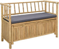 Bamboo Garden Storage Bench 110x47x80 cm, Outdoor Seating with Hidden Compartment, Natural Finish Post Leg Design for Patio or Sunroom
