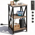 Square End Table with Charging Station, 3-Tier End Table Living Room, 16" D X 16" W X 28" H, Wood and Metal Table with USB Ports and Outlets, Side Table with Wheels for Living Room, Bedroom, Grey