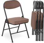 HOMEFUN Padded Folding Chairs Set of 4, Folding Chairs with Cushion and Durable Metal Frame，No Assemble Required for Party Kitchen Office Wedding Brown
