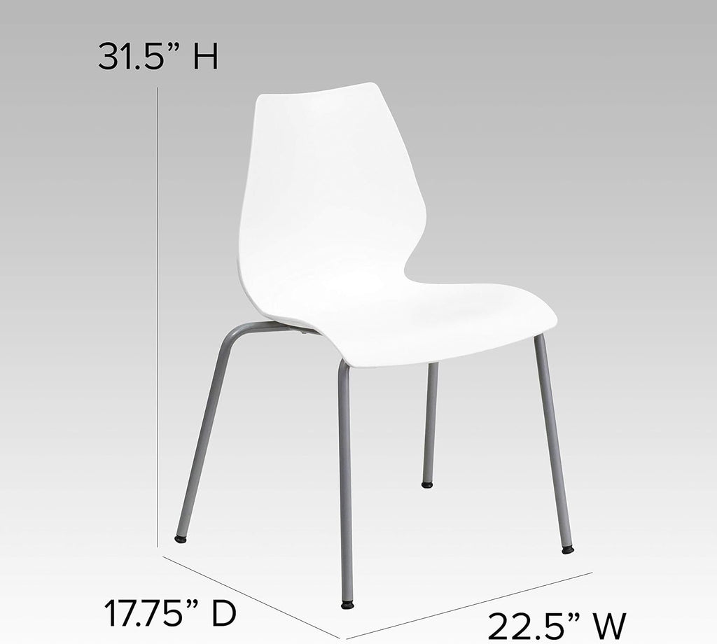 Flash Furniture Hercules Series Modern Plastic Stacking Event/Waiting Room Chairs, Ergonomic Lobby Chairs with Contoured Seats, Set of 5, White/Silver