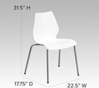 Flash Furniture Hercules Series Modern Plastic Stacking Event/Waiting Room Chairs, Ergonomic Lobby Chairs with Contoured Seats, Set of 5, White/Silver