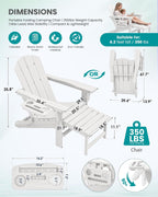 SERWALL Folding Adjustable Adirondack Chairs with Footrest Set of 2, HDPE Outdoor Chair with 4-in-1 Cup Holders, All Weather Adirondack Chair with Ottoman, White