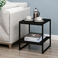 Furinno Camnus Side Table, 2-Tier Black End Table with Metal Frame, Square Night Stand with Open Shelf, Bedside Table, Easy Assembly, for Living Room, Bedroom, Dark Americano