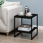 Furinno Camnus Side Table, 2-Tier Black End Table with Metal Frame, Square Night Stand with Open Shelf, Bedside Table, Easy Assembly, for Living Room, Bedroom, Dark Americano
