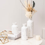Modern Ceramic Flower Vase Set of 3, Minimalist Vase for Home Decor, Decorative Vase for Table Entryway Mantel Centerpiece Living Room Bathroom Bedroom (White Gray Marble)