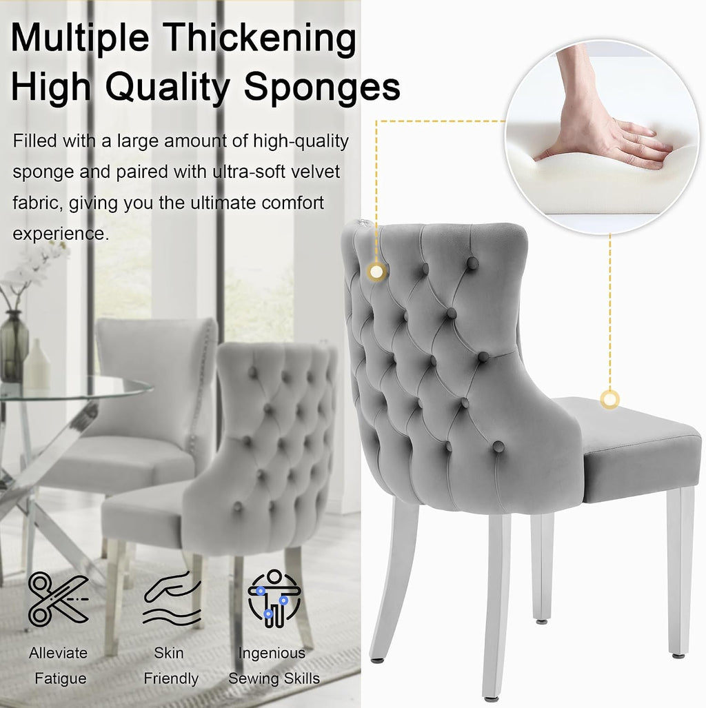 Velvet Dining Chairs Set of 4, Upholstered Tufted Backrest Sillas de Comedor, Luxurious Dining Chairs with Stainless Steel Legs, Modern Seating for Kitchen, Bedroom & Living Room