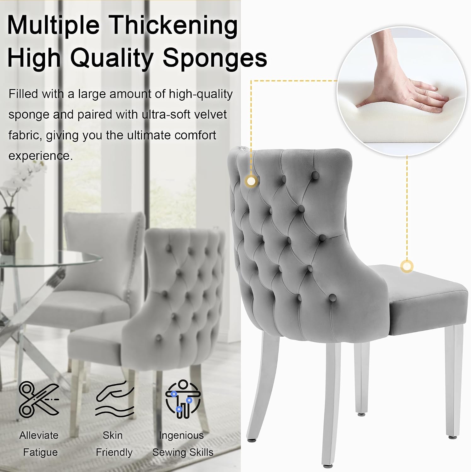 Velvet Dining Chairs Set of 4, Upholstered Tufted Backrest Sillas de Comedor, Luxurious Dining Chairs with Stainless Steel Legs, Modern Seating for Kitchen, Bedroom & Living Room