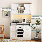 74" High Kitchen Pantry Cabinet, Large Kitchen Buffet with U+B Charging Port, 3 Shelves and 1 Drawer for Dining Room, Living Room, White