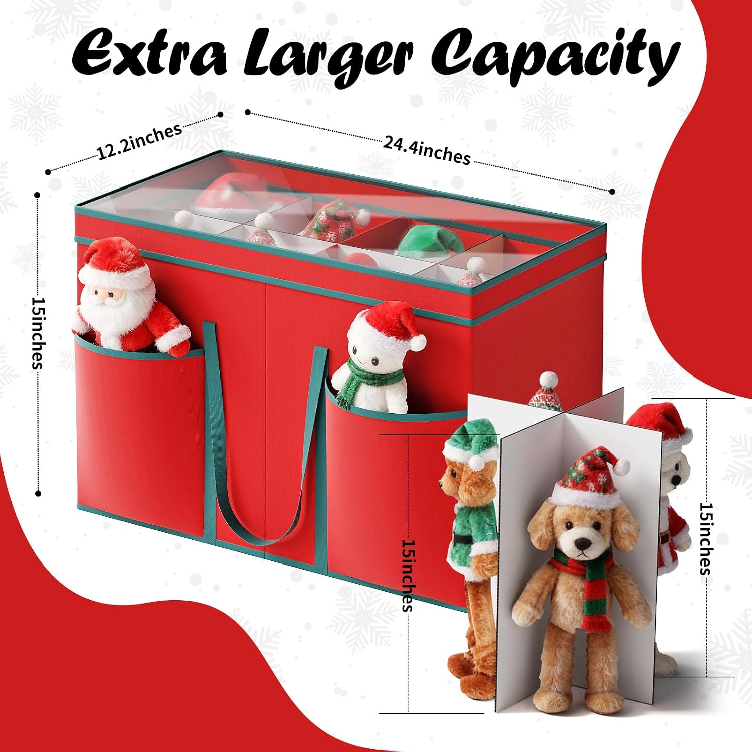 Christmas Figurine Storage Box & Nutcracker Storage Containers with Visible Lid and Cardboard Dividers, Keeps 8 Holiday 15"-Figurine Collectibles, Xmas Decoration Storage Bag, 600D Oxford / Tear-Proof