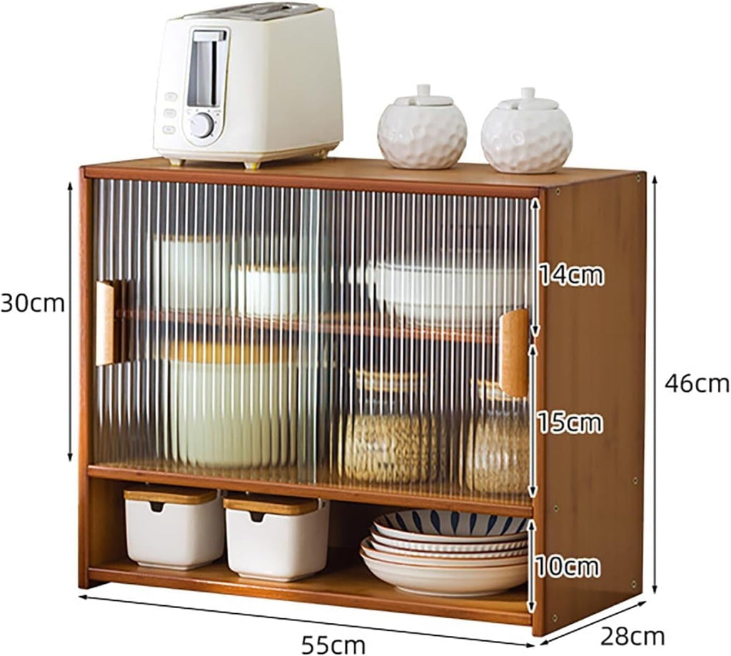 Bamboo Countertop Storage Cabinet Kitchen Pantry with Large Capacity & Acrylic Sliding Door Bread Container for Kitchen Creative idea(Brown)