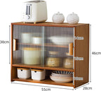 Bamboo Countertop Storage Cabinet Kitchen Pantry with Large Capacity & Acrylic Sliding Door Bread Container for Kitchen Creative idea(Brown)