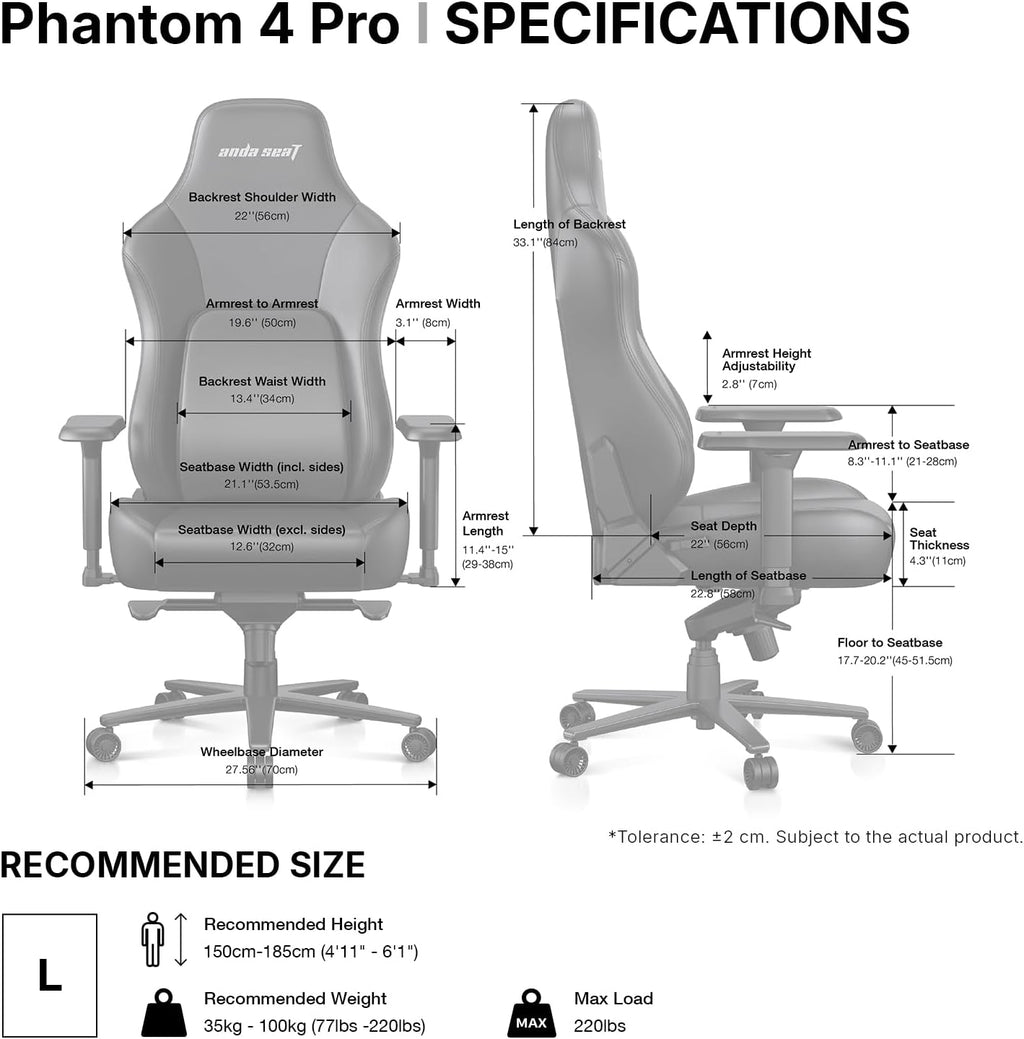 Anda Seat Phantom 4 Pro PVC Leather Gaming Chairs for Adults - Large Wide Seat Gamer Chair with Dynamic Lumbar Support, Ergonomic Video Game Seats with Magnetic Headrest - 3D Armrests, Royal Black