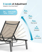 Ciokea Foldable Outdoor Lounge Chair Set of 2, No Assembly Aluminum Chaise Lounge Outdoor with 5 Adjustable Positions, Pool Lounge Chairs with Portable Design for Pool, Deck, Beach, Patio (Khaki)